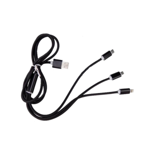 Шнур USB-microUSB+Type-C+IPhone 2,1м, черный, WS052 (три в одном)